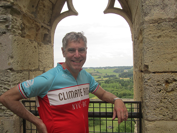 Daniel Lashof in Bordeaux, France, July 2014, sporting a shirt from the fall 2013 New York to Washington, D.C., Climate Ride. PHOTO: Diane Regas