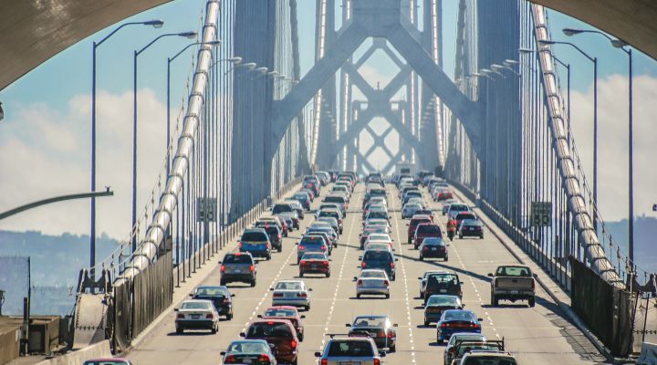 Cars going over the bay bridge